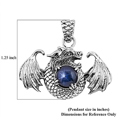 Bali Legacy Blue Star Sapphire (DF) Dragon Pendant in Sterling Silver 4.20 ctw