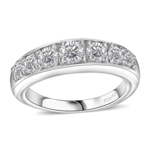 Moissanite Half Eternity Band Ring in Rhodium Over Sterling Silver (Size 10.0) 0.90 ctw