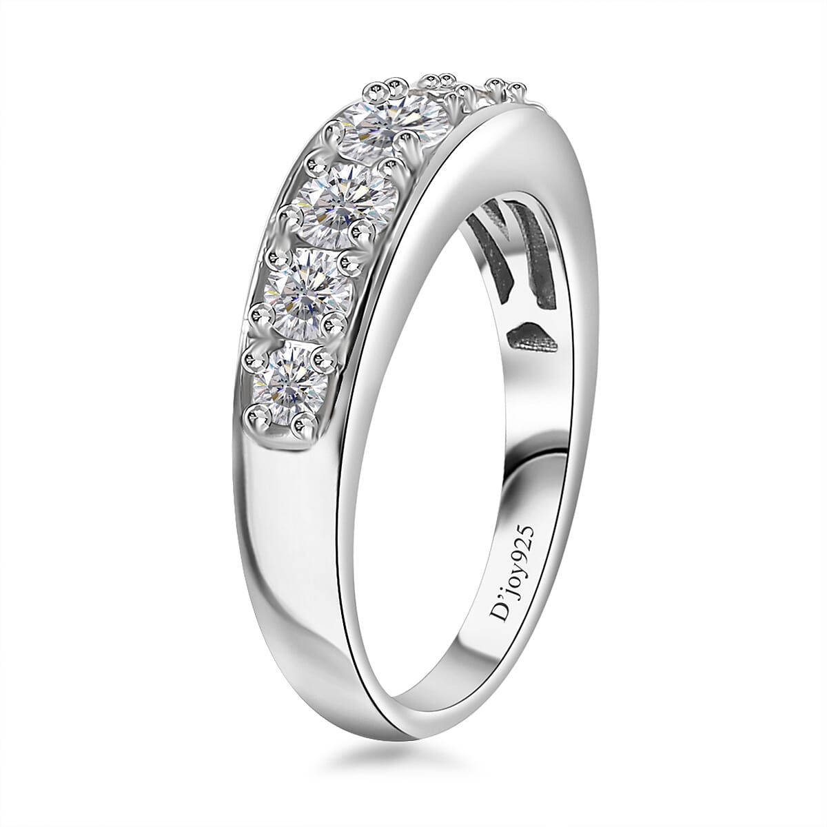 Moissanite Half Eternity Band Ring in Rhodium Over Sterling Silver (Size 10.0) 0.90 ctw