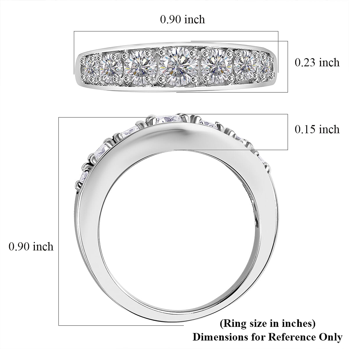 Moissanite Half Eternity Band Ring in Rhodium Over Sterling Silver (Size 10.0) 0.90 ctw