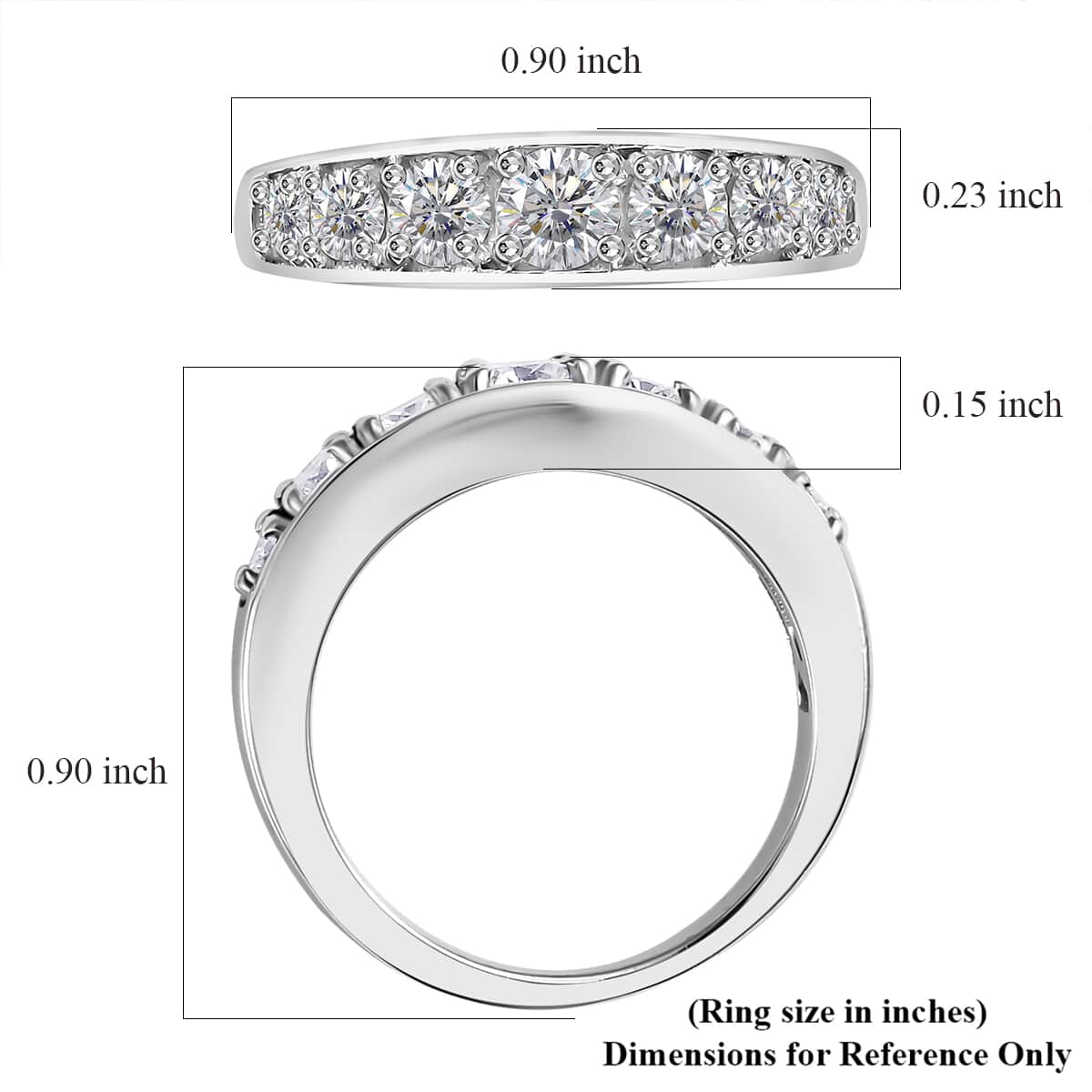 Moissanite Half Eternity Band Ring in Rhodium Over Sterling Silver (Size 10.0) 0.90 ctw image number 5