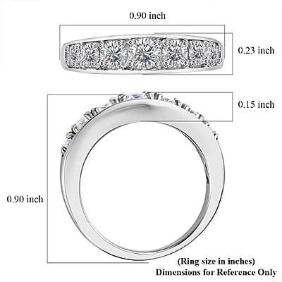 Moissanite Half Eternity Band Ring in Rhodium Over Sterling Silver (Size 10.0) 0.90 ctw