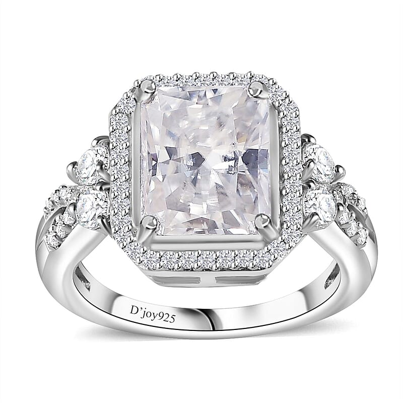 Moissanite Ring in Rhodium Over Sterling Silver (Size 10.0) 4.10 ctw