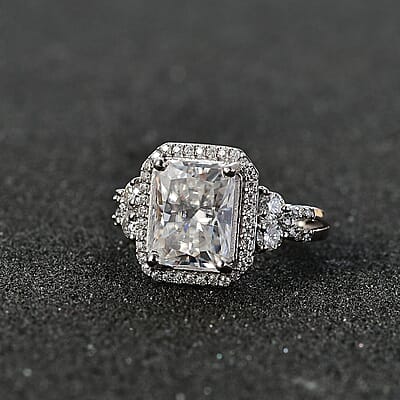 Moissanite Ring in Rhodium Over Sterling Silver (Size 10.0) 4.10 ctw