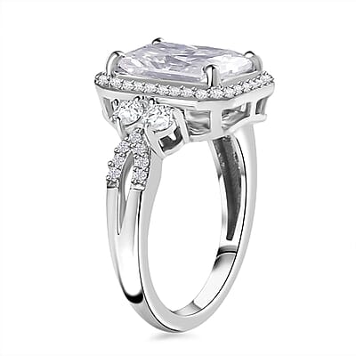 Moissanite Ring in Rhodium Over Sterling Silver (Size 10.0) 4.10 ctw