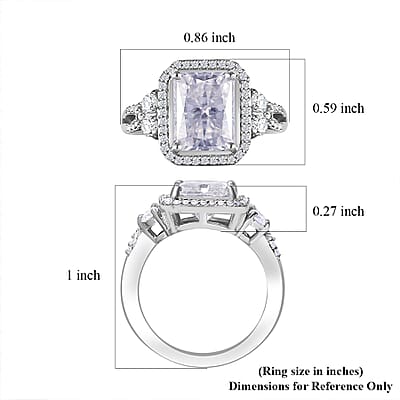 Moissanite Ring in Rhodium Over Sterling Silver (Size 10.0) 4.10 ctw