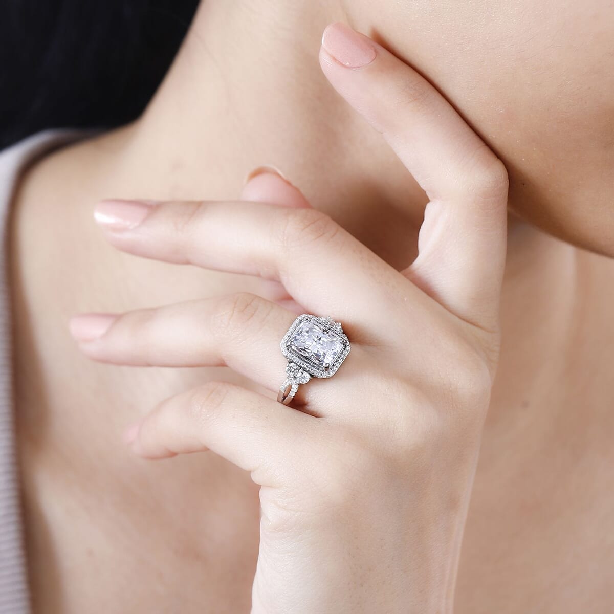 Moissanite Ring in Rhodium Over Sterling Silver (Size 6.0) 4.10 ctw image number 3