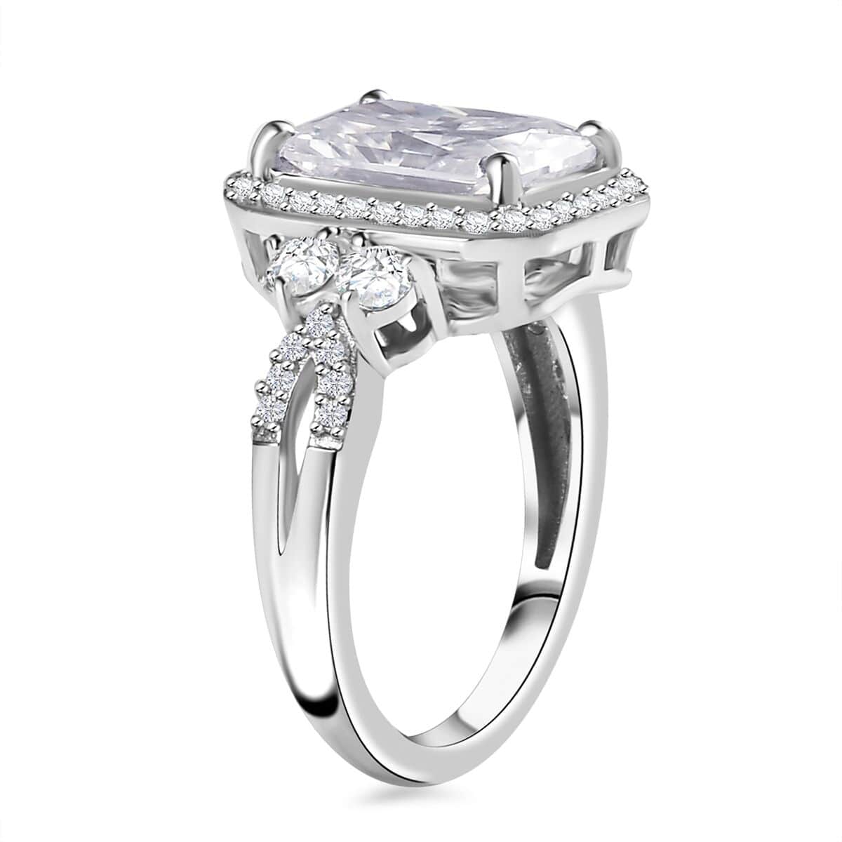 Moissanite Ring in Rhodium Over Sterling Silver (Size 7.0) 4.10 ctw image number 4