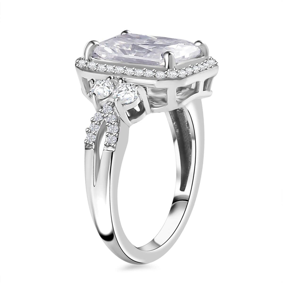 Moissanite Ring in Rhodium Over Sterling Silver (Size 8.0) 4.10 ctw image number 4