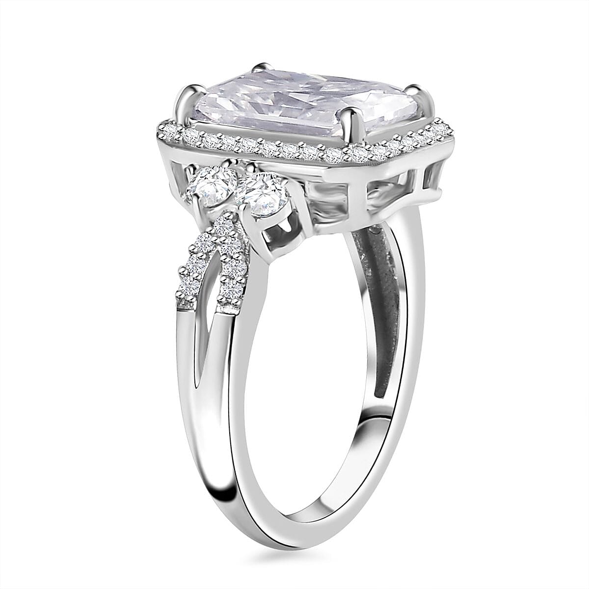 Moissanite Ring in Rhodium Over Sterling Silver (Size 9.0) 4.10 ctw image number 4