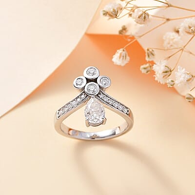 Moissanite Ring in Rhodium Over Sterling Silver (Size 10.0) 1.30 ctw