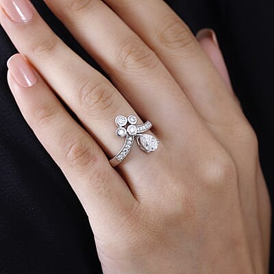 Moissanite Ring in Rhodium Over Sterling Silver (Size 10.0) 1.30 ctw