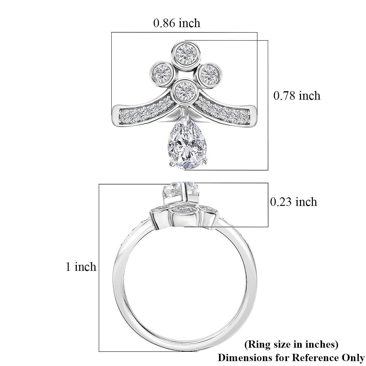 Moissanite Ring in Rhodium Over Sterling Silver (Size 10.0) 1.30 ctw