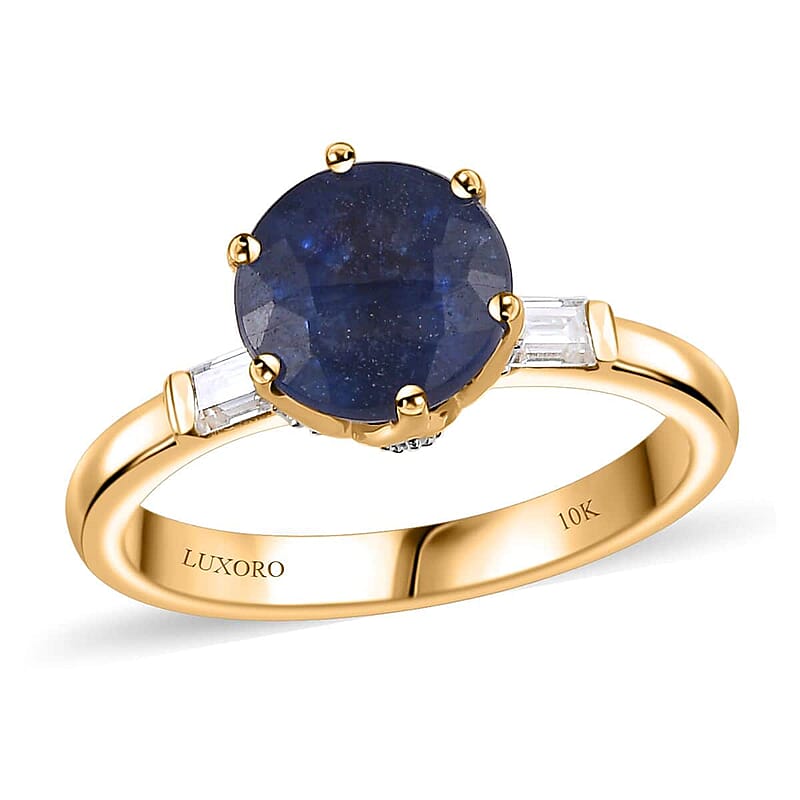 Luxoro Premium Masoala Sapphire (D) and Moissanite 3.30 ctw Ring in 10K Yellow Gold (Size 7.0)
