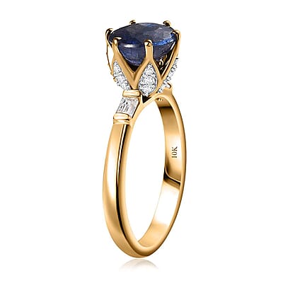 Luxoro Premium Masoala Sapphire (D) and Moissanite 3.30 ctw Ring in 10K Yellow Gold (Size 7.0)