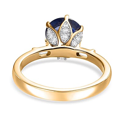 Luxoro Premium Masoala Sapphire (D) and Moissanite 3.30 ctw Ring in 10K Yellow Gold (Size 7.0)