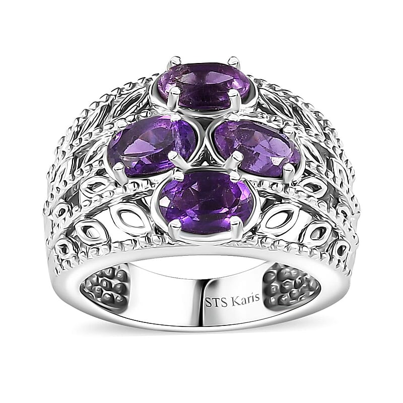 Karis African Amethyst Ring in Platinum Bond (Size 10.0) 1.75 ctw
