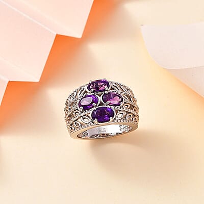 Karis African Amethyst Ring in Platinum Bond (Size 10.0) 1.75 ctw