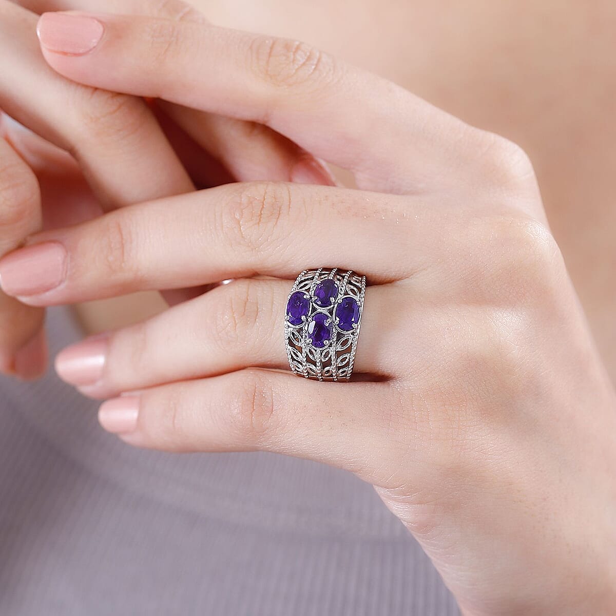 Karis African Amethyst Ring in Platinum Bond (Size 5.0) 1.75 ctw image number 2