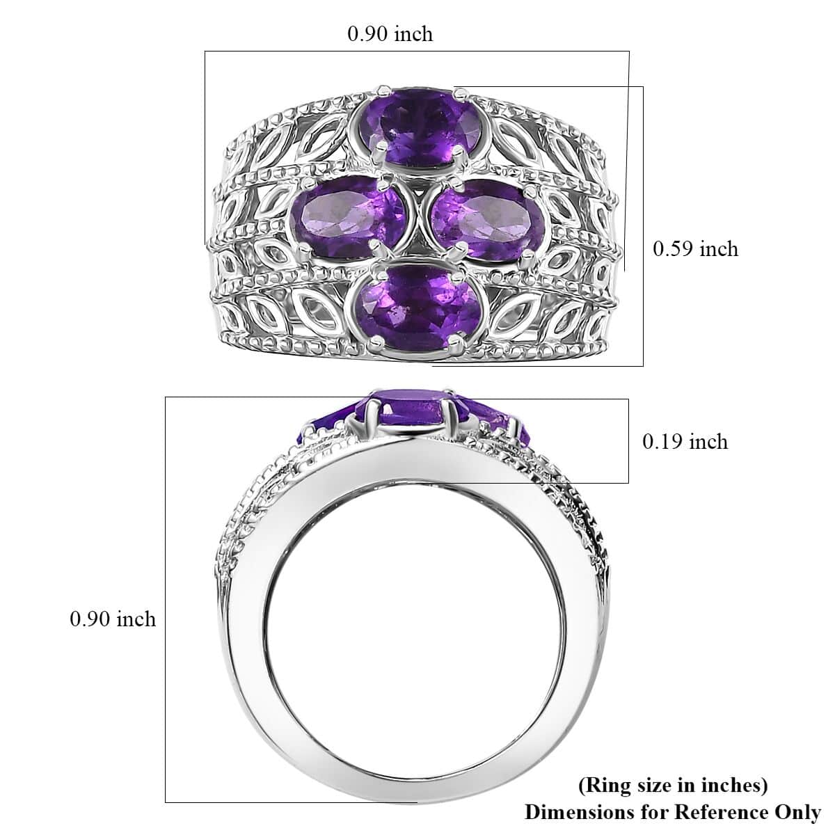 Karis African Amethyst Ring in Platinum Bond (Size 6.0) 1.75 ctw image number 5