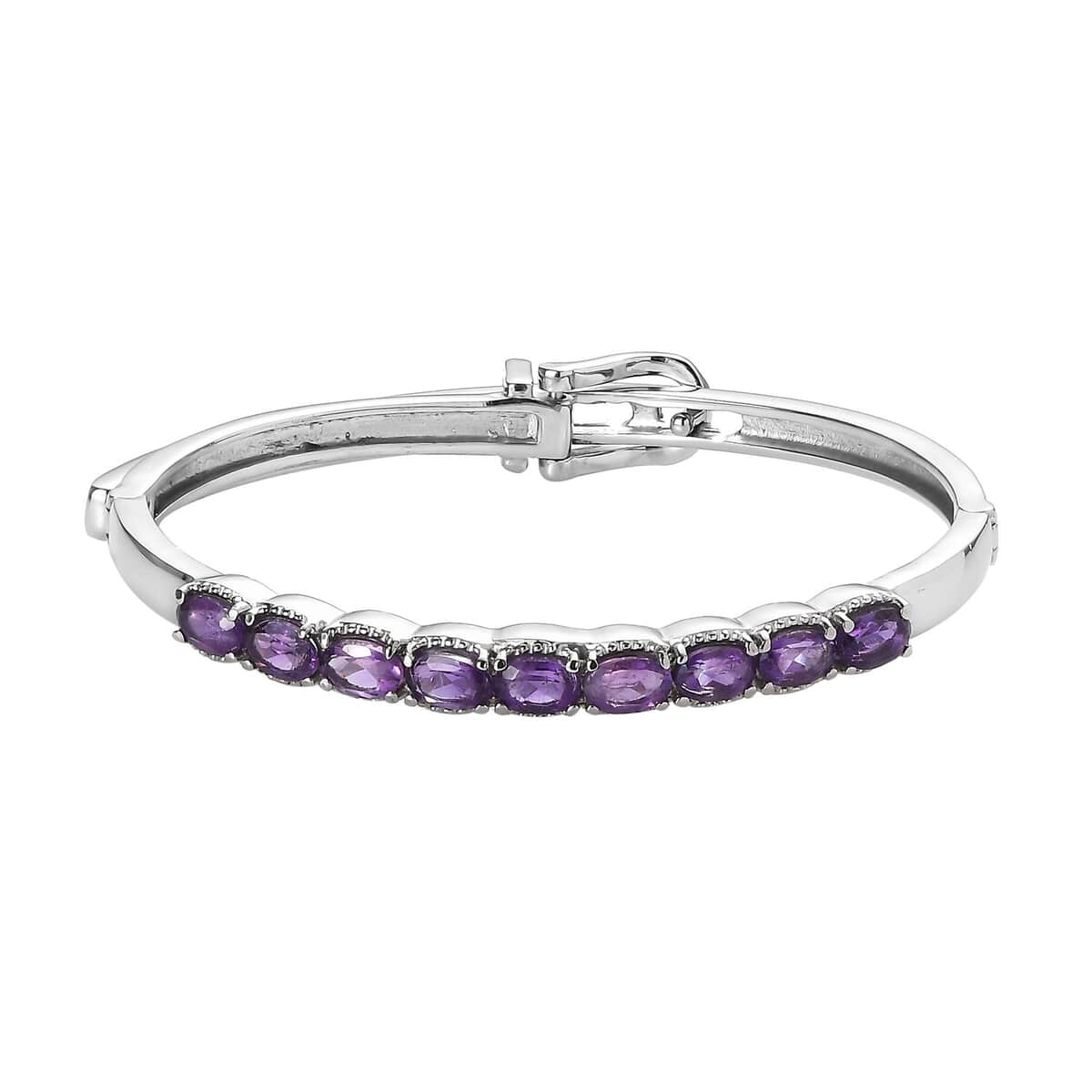 African Amethyst Bangle Bracelet in Stainless Steel (6.50 In) 3.60 ctw image number 0