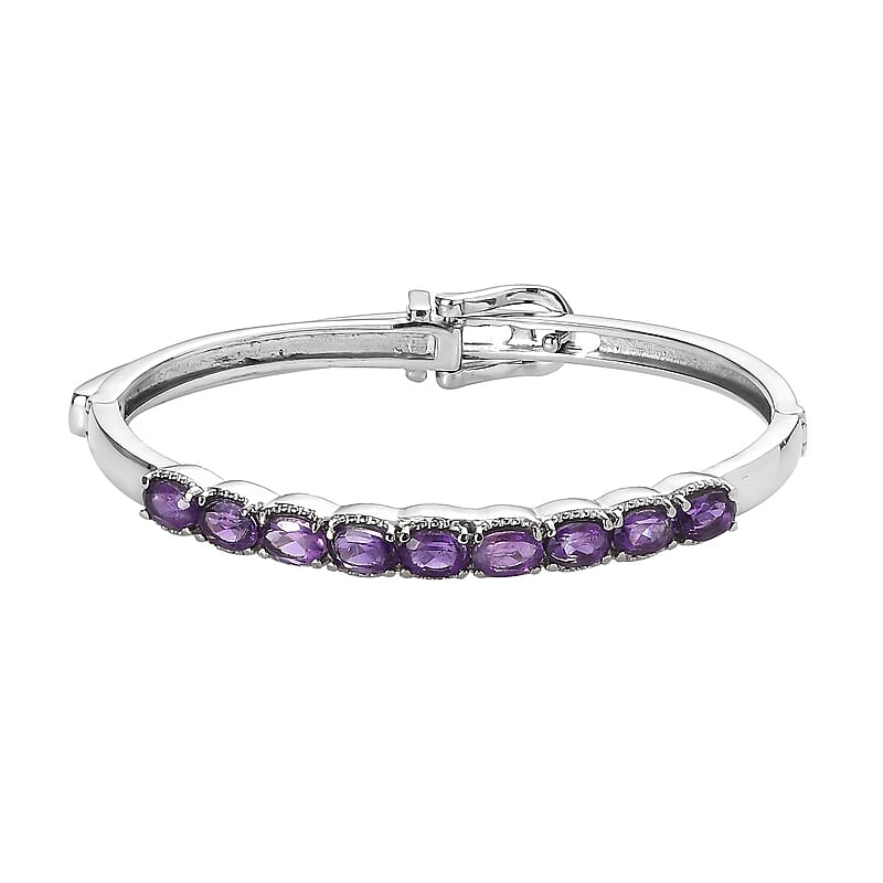 African Amethyst Bangle Bracelet in Stainless Steel (6.50 In) 3.60 ctw