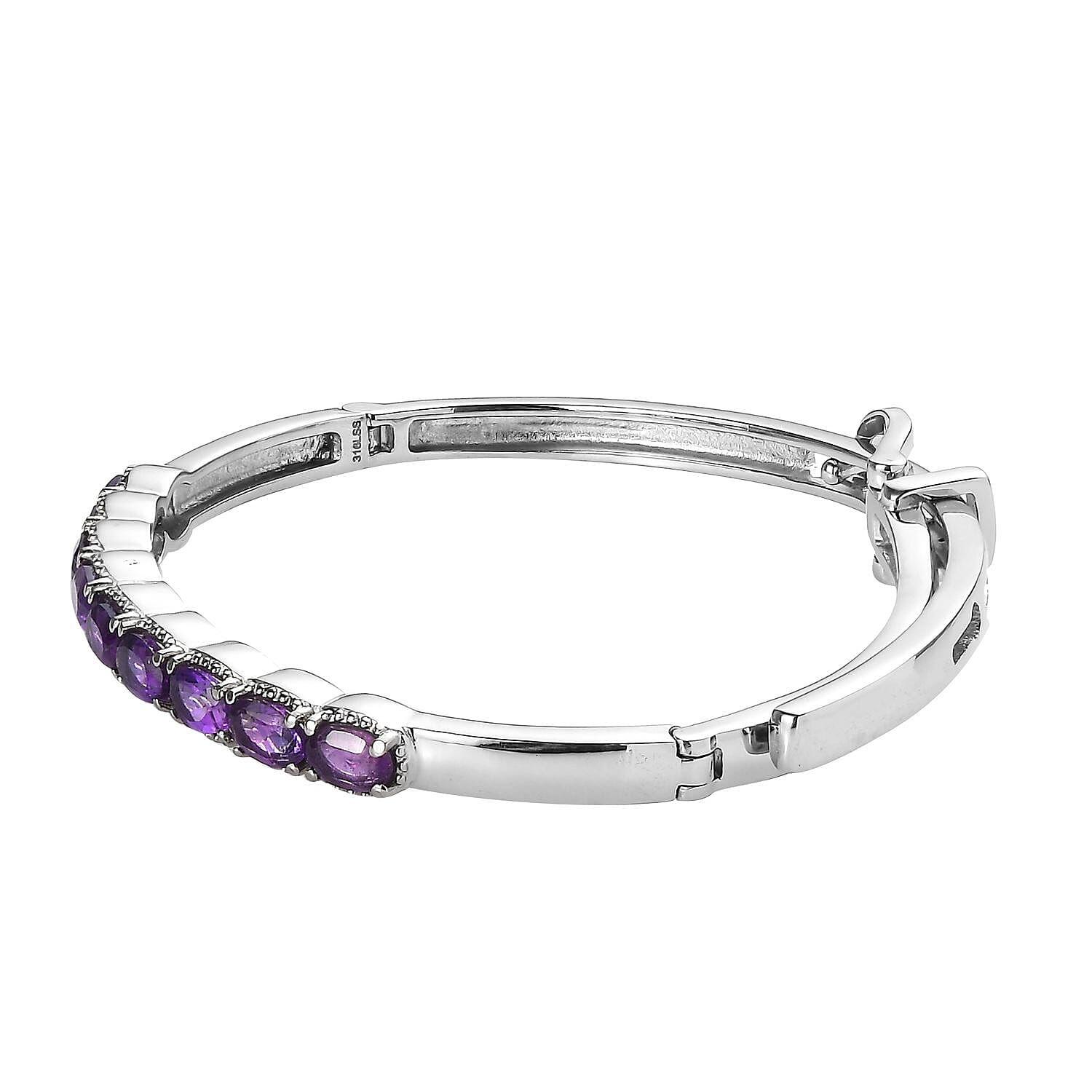 African Amethyst Bangle Bracelet in Stainless Steel (6.50 In) 3.60 ctw