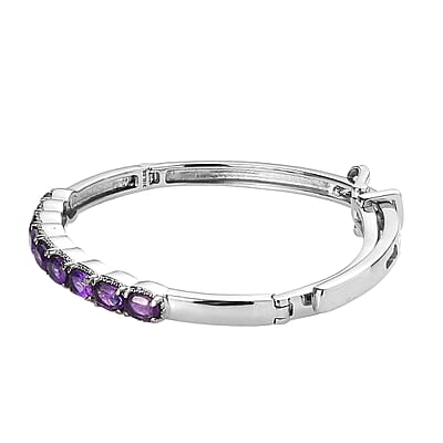African Amethyst Bangle Bracelet in Stainless Steel (6.50 In) 3.60 ctw