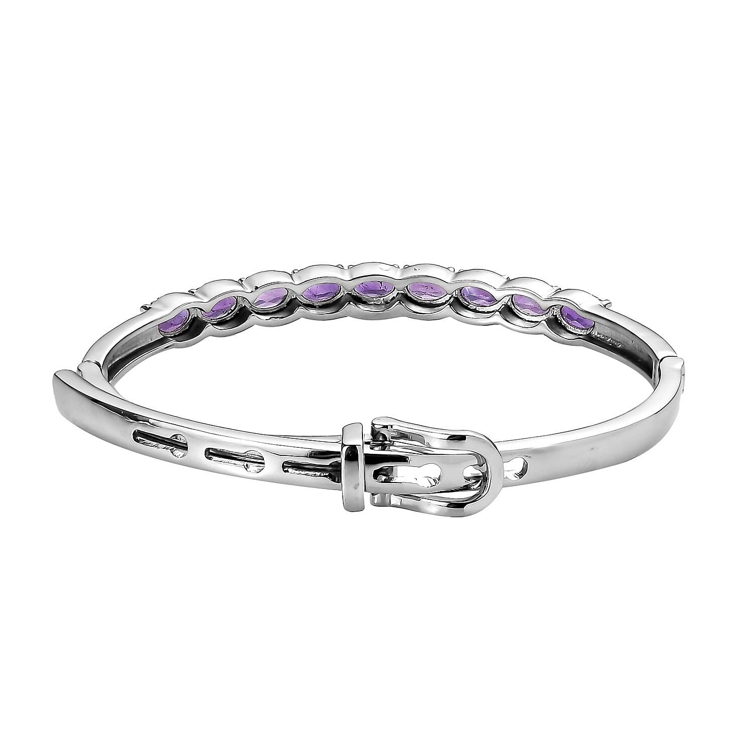 African Amethyst Bangle Bracelet in Stainless Steel (6.50 In) 3.60 ctw