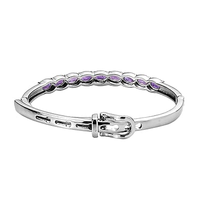 African Amethyst Bangle Bracelet in Stainless Steel (6.50 In) 3.60 ctw