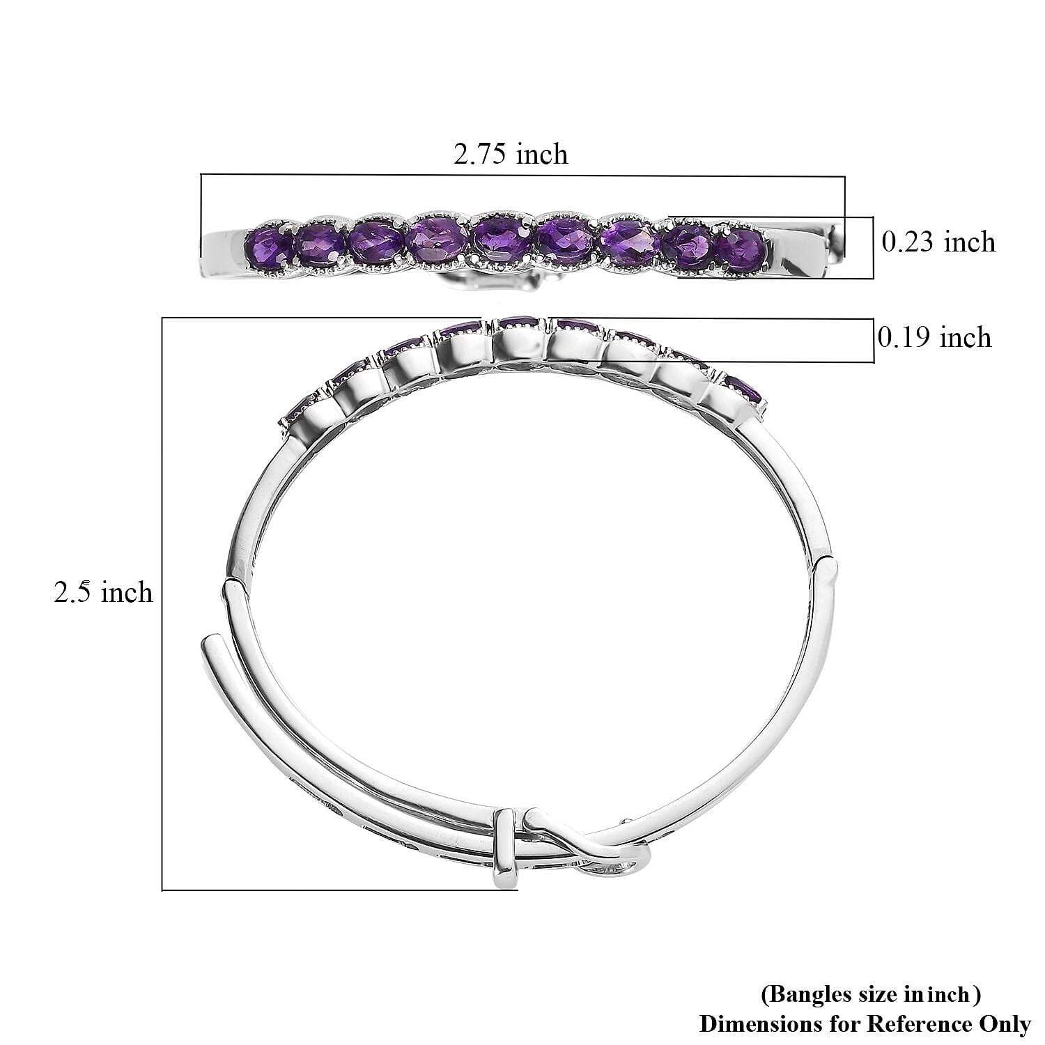 African Amethyst Bangle Bracelet in Stainless Steel (6.50 In) 3.60 ctw