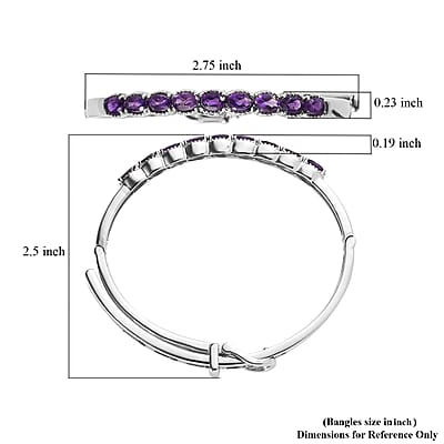 African Amethyst Bangle Bracelet in Stainless Steel (6.50 In) 3.60 ctw