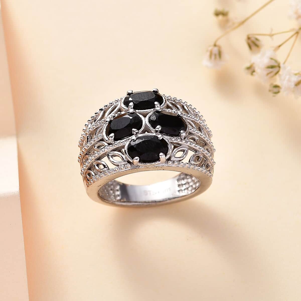 Karis Thai Black Spinel Ring in Platinum Bond (Size 5.0) 2.35 ctw image number 1