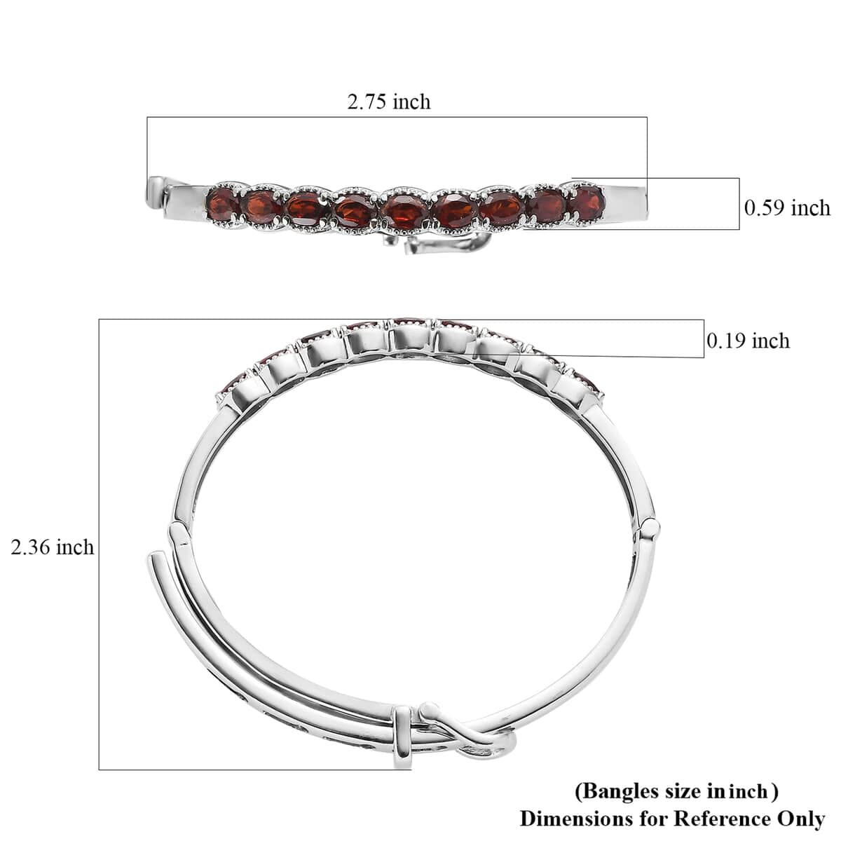 Mozambique Garnet Bangle Bracelet in Stainless Steel (6.50 In) 5.40 ctw image number 5