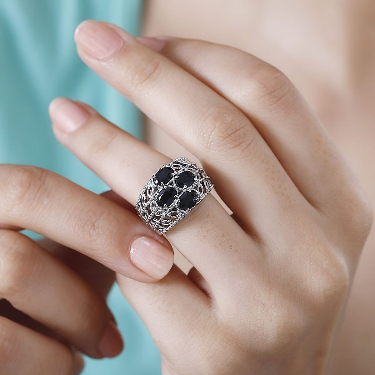 Karis Thai Black Spinel Ring in Platinum Bond (Size 7.0) 2.35 ctw image number 2