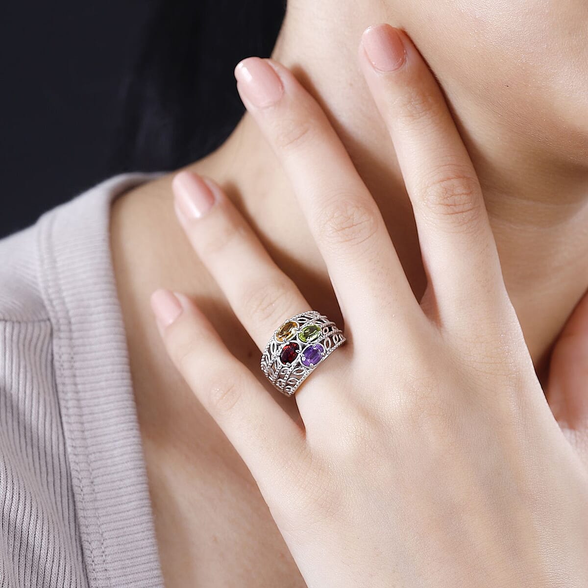 Karis Multi Gemstone Ring in Platinum Bond (Size 8.0) 2.00 ctw image number 2