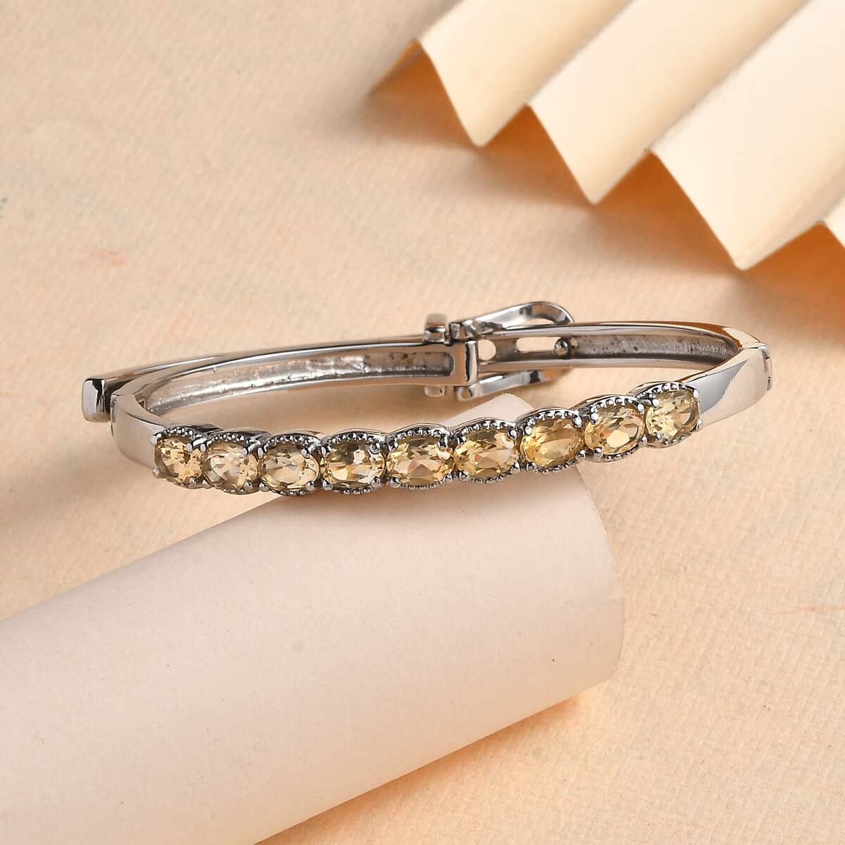 Brazilian Citrine Bangle Bracelet in Stainless Steel (6.50 In) 4.15 ctw image number 1