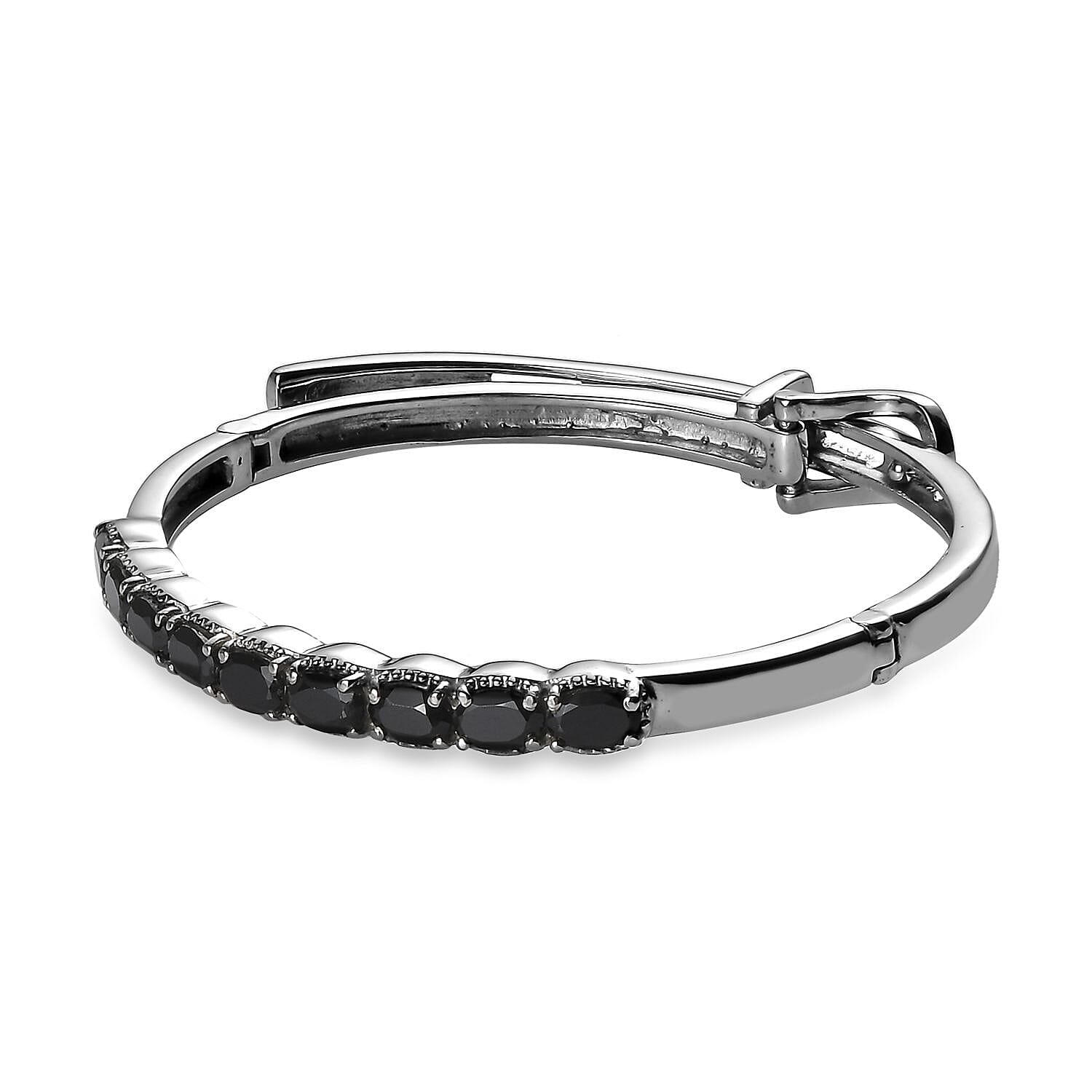 Thai Black Spinel Bangle Bracelet in Stainless Steel (6.50 In) 5.15 ctw