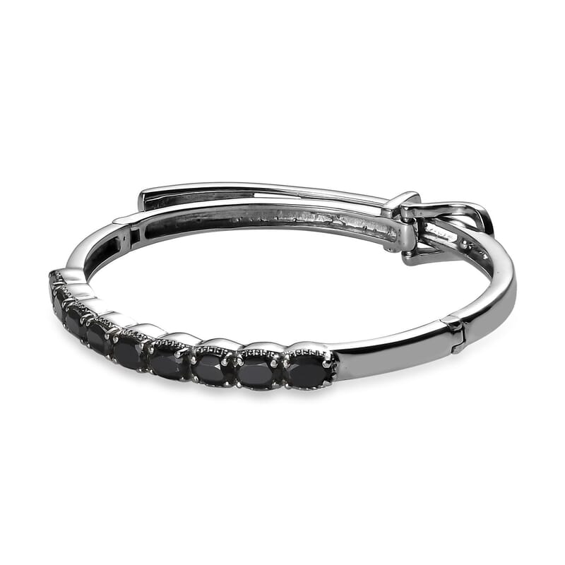 Thai Black Spinel Bangle Bracelet in Stainless Steel (6.50 In) 5.15 ctw