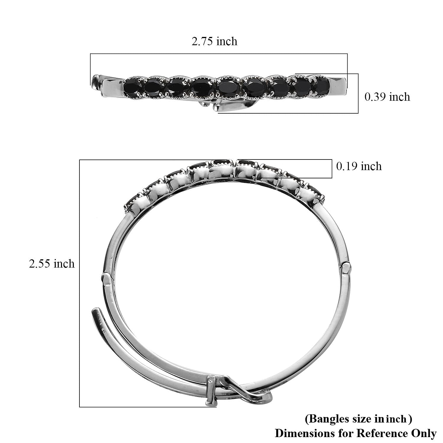 Thai Black Spinel Bangle Bracelet in Stainless Steel (6.50 In) 5.15 ctw