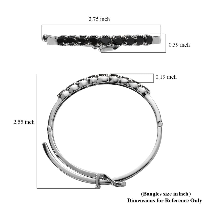 Thai Black Spinel Bangle Bracelet in Stainless Steel (6.50 In) 5.15 ctw