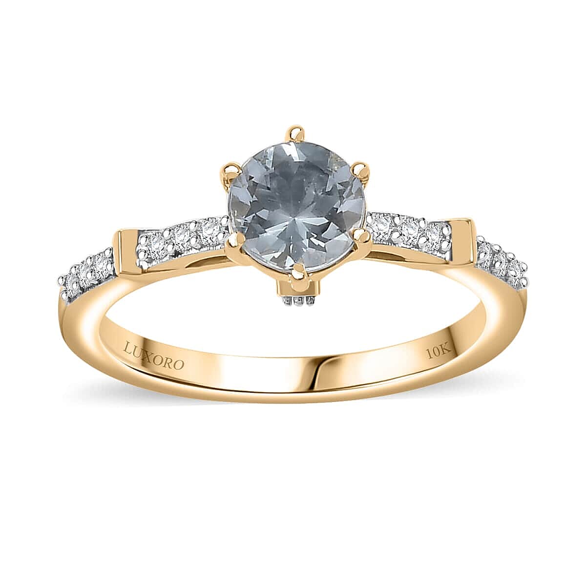 Luxoro Premium Mangoro Aquamarine and Moissanite 0.90 ctw Ring in 10K Yellow Gold (Size 7.0)