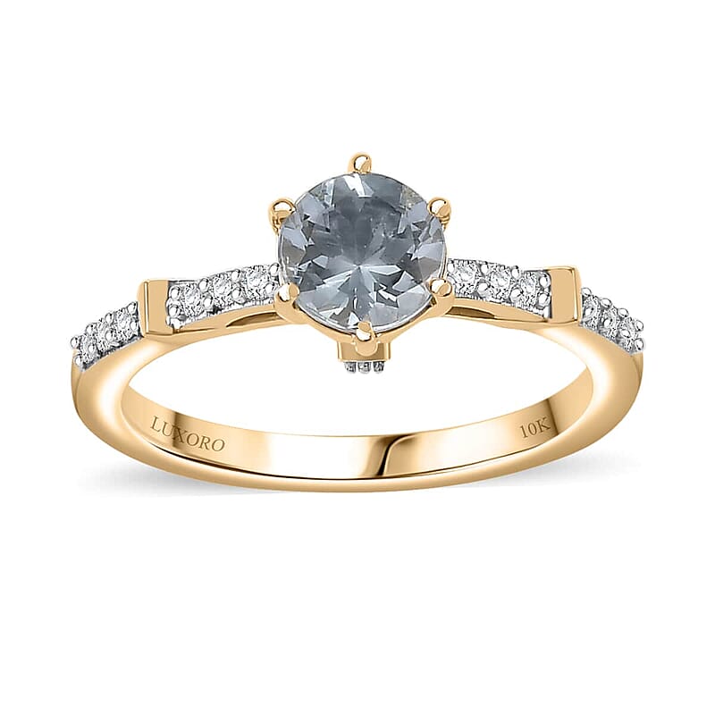 Luxoro Premium Mangoro Aquamarine and Moissanite 0.90 ctw Ring in 10K Yellow Gold (Size 7.0)