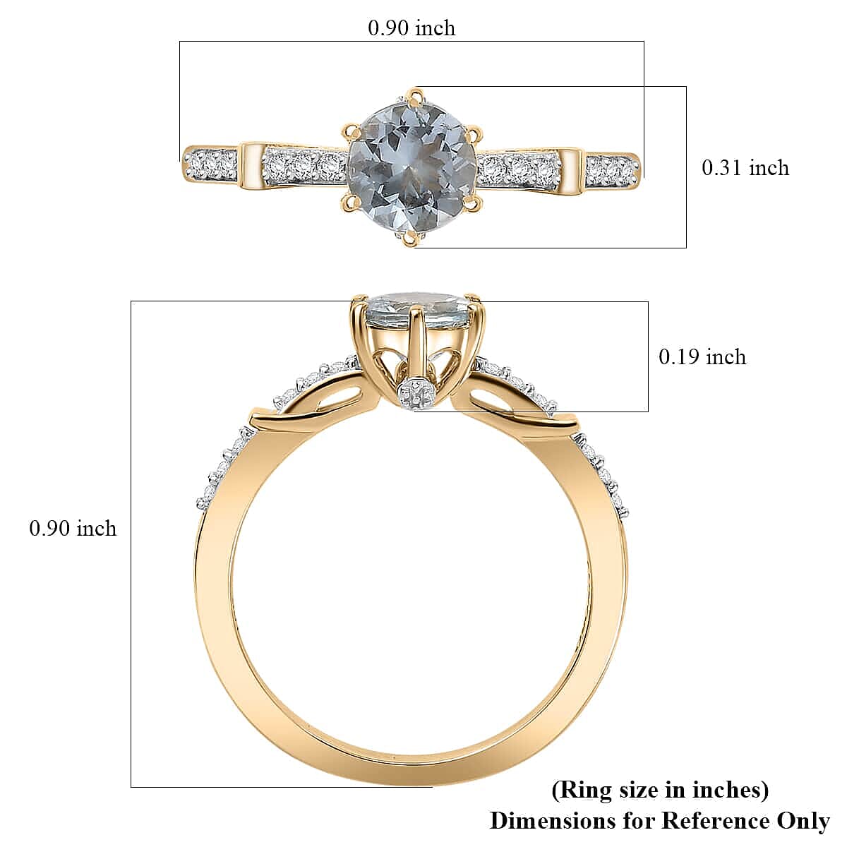 Luxoro Premium Mangoro Aquamarine and Moissanite 0.90 ctw Ring in 10K Yellow Gold (Size 7.0)