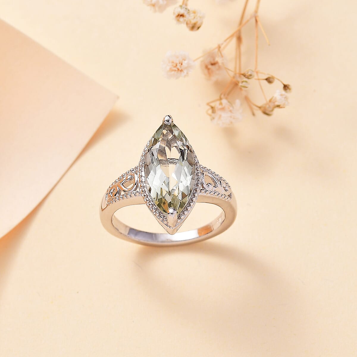 Karis Montezuma Prasiolite 3.15 ctw Ring in Platinum Bond (Size 5.0)  image number 1