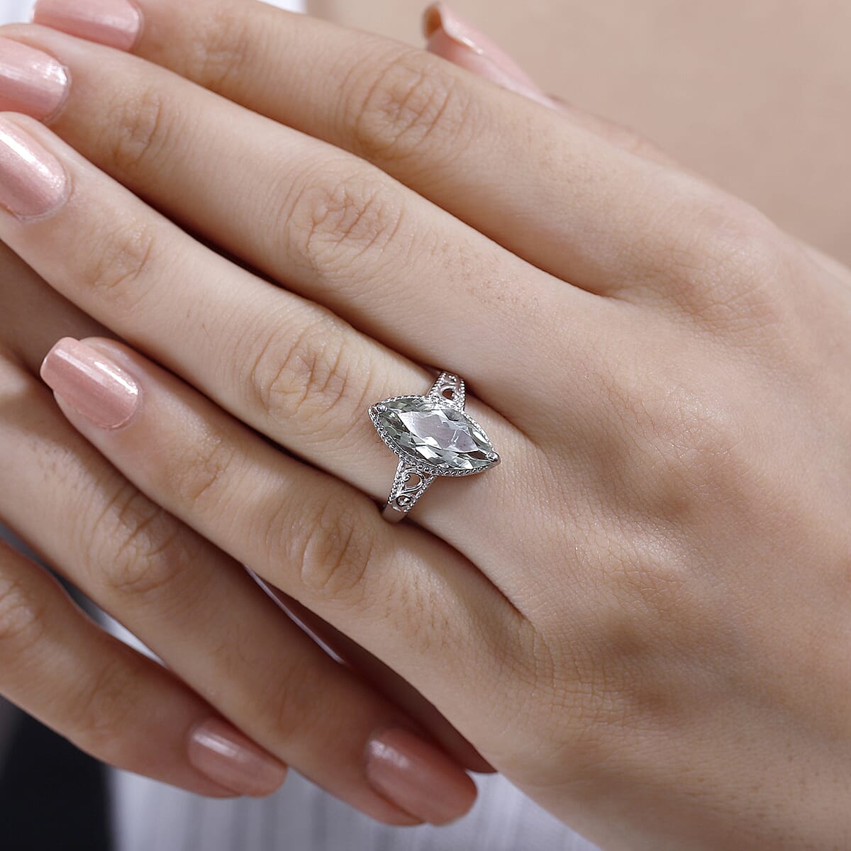 Karis Montezuma Prasiolite 3.15 ctw Ring in Platinum Bond (Size 5.0)  image number 2