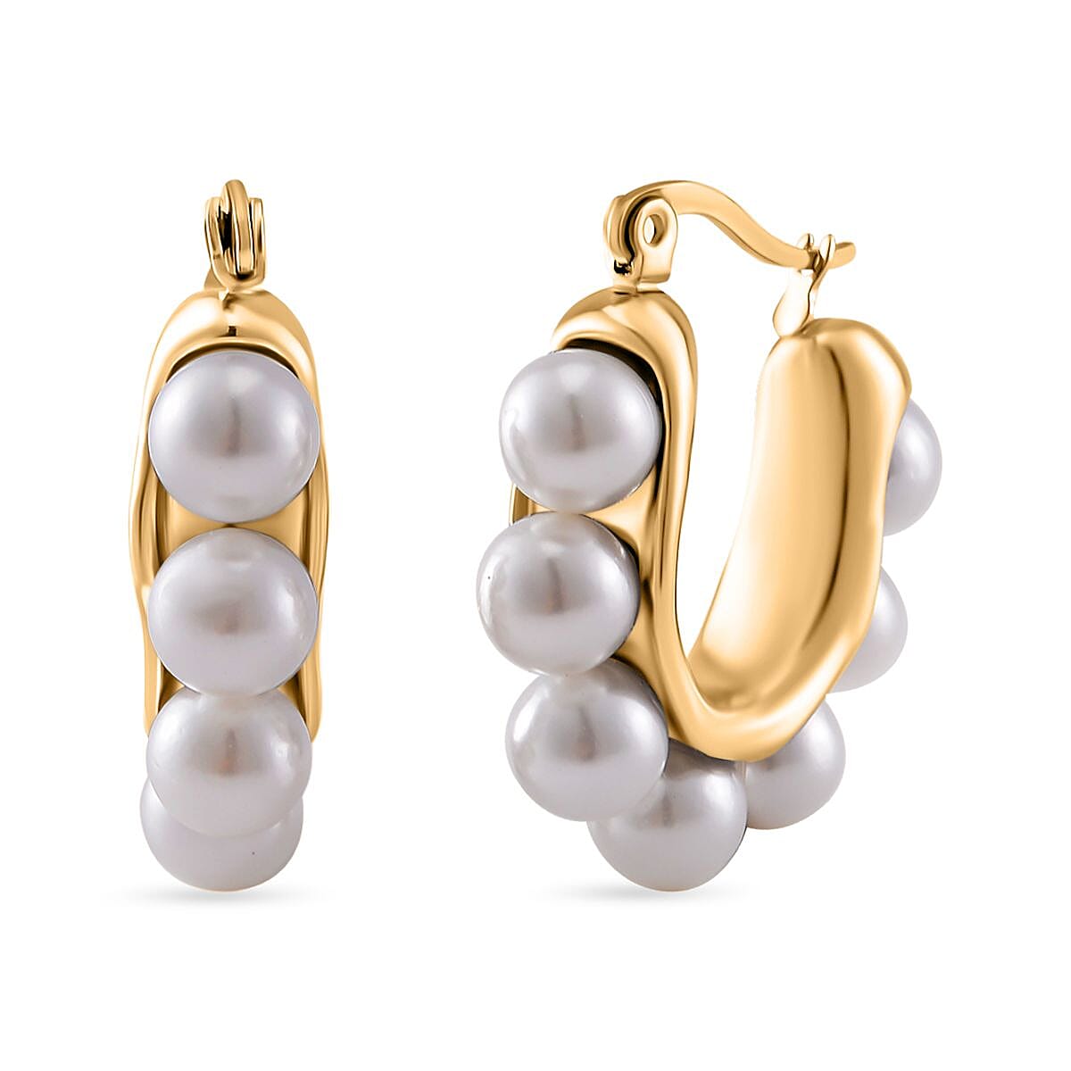 White Shell Pearl Earrings in ION Plated YG Stainless Steel