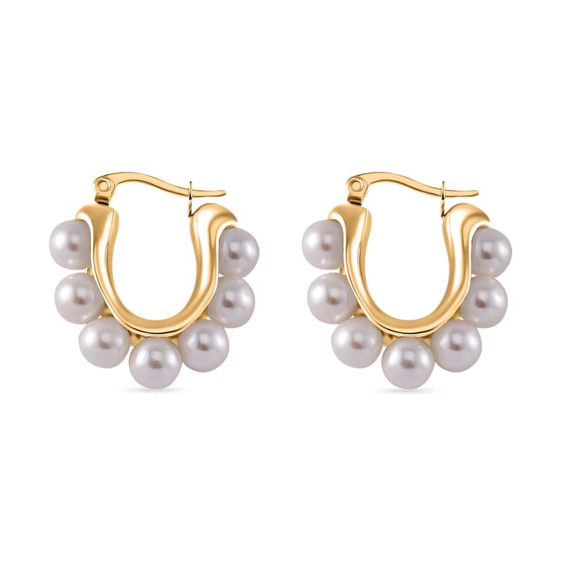 White Shell Pearl Earrings in ION Plated YG Stainless Steel