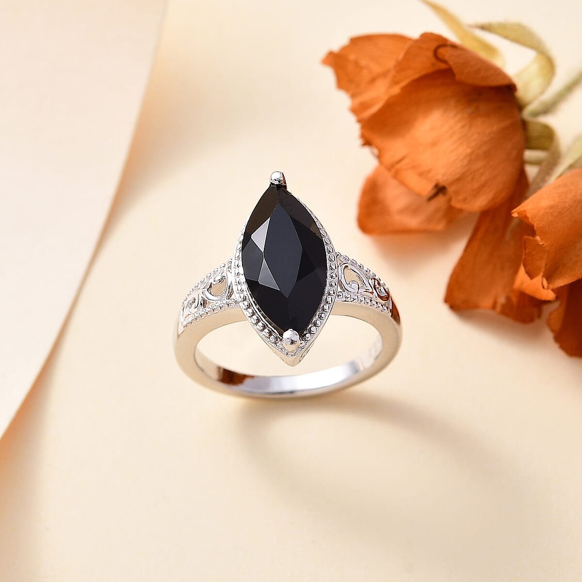 Karis Thai Black Spinel 3.60 ctw Ring in Platinum Bond (Size 7.0)  image number 1