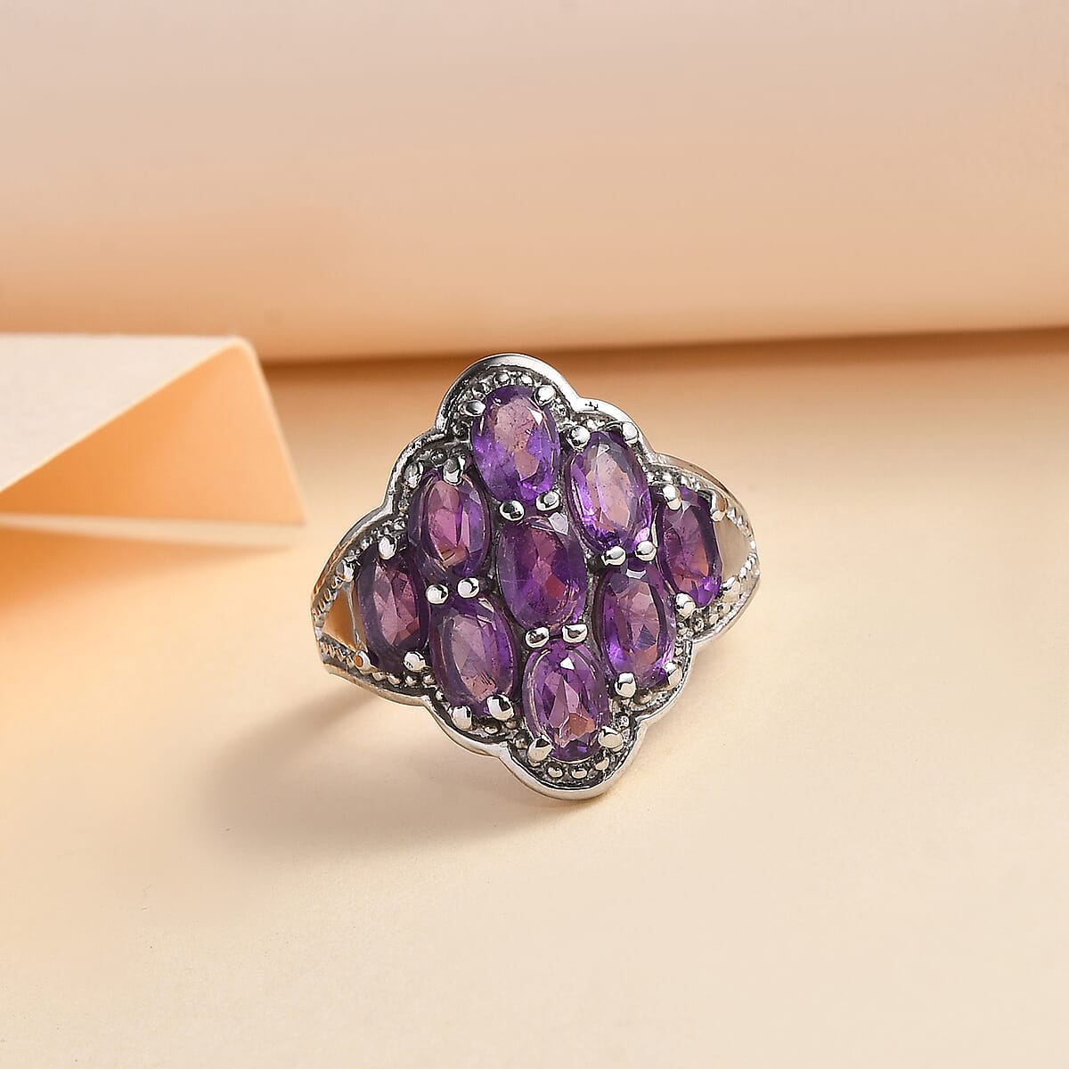 African Amethyst 3.85 ctw Ring in Stainless Steel (Size 9.0) image number 1